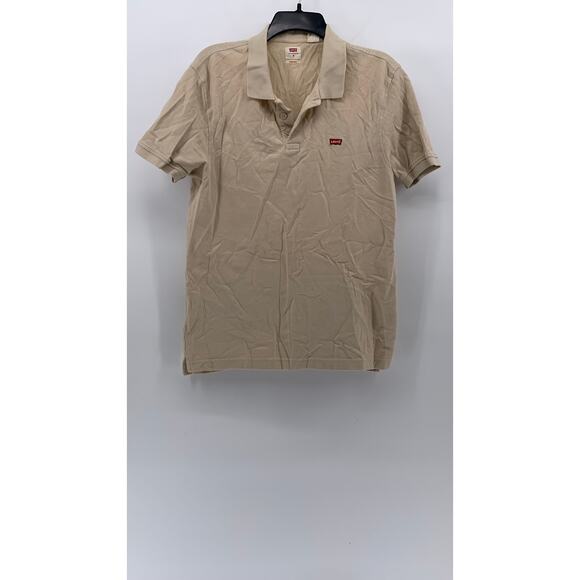 LEVI'S Men's Tan Solid Embroidered Logo Short Sleeve Housemark Polo Shirt SZ M - Picture 1 of 12